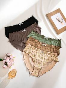 PetitDoll Paquete de 5 bragas con volantes y estampado floral dulce para mujer de talla grande - Multicolor - Ver 5