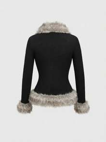 ROMWE Vintage Hippie Patchwork Fuzzy Cardigan Shirt For Women - Khaki - View 4