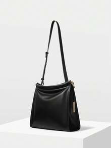 MOTF PREMIUM 女士极简主义单肩包，配金属吊坠，浓缩咖啡棕色 - 黑色 - 查看 3