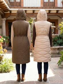 Mujer chaleco casual largo acolchado diseño geométrico tela térmica holgado con capucha sin mangas otoño invierno uso diario chaleco - Multicolor - Ver 3