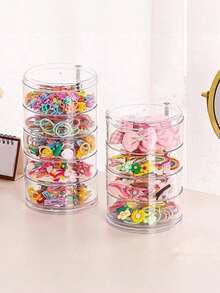 Children's Hair Accessory Storage Box Dustproof Rotating Girl Baby Hair Accessory Earrings Hair Clip Hair Clip Headband Rope Rubber Band Jewelry Box Transparent Cosmetics Desktop Storage Box Rotatable Multi-Layer Partition Ins Style Jewelry Box Hair Clip Dustproof - Clear - View 2