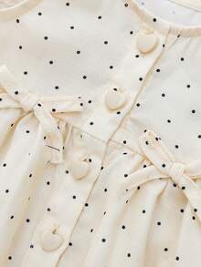 新生女宝宝可爱休闲杏色波点荷叶边背心和松紧腰裤套装 - 米色 - 查看 4