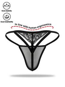 Fashionable Alluring Black Hollow Mesh Non-Detachable Mid-Waist Men's Sexy Underwear - Black - View 2