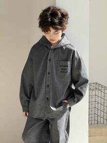 DAZY Tween Boy Casual Washed Hoodie And Denim Pants Set Spring - Light Grey - View 6