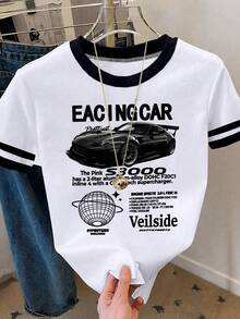Resyla 女士休闲标语和赛车印花圆领短袖T恤 - 彩色 - 查看 3