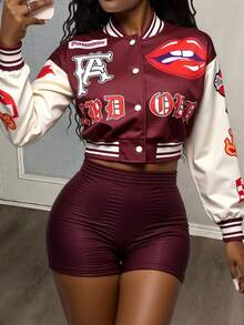 Slaydiva New Street Style Women 2 Pieces Set - Jacket And Shorts - Multicolor - View 3