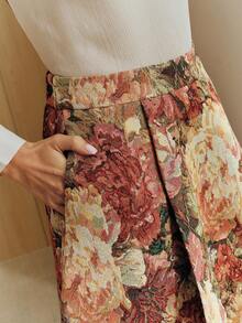 Anewsta 女士优雅高腰A字喇叭裙，复古艺术油画花卉图案，复古宫廷风，春夏款 - 彩色 - 查看 4