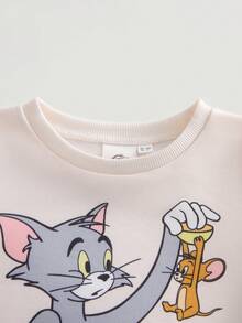 TOM & JERRY X SHEIN 两件套男童休闲舒适百搭卡通字母印花撞色圆领长袖卫衣和运动裤 - 彩色 - 查看 3