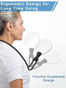 5倍放大镜，镜片直径5.43英寸，免手持阅读放大镜，可调节放大镜带支架，可佩戴于颈间，适合老年人和低视力人士在缝纫、手工、十字绣、检查和维修时使用。 - 黑色 - 查看 5