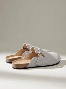 Solecia Sepatu Flat Kasual Nyaman Wanita dengan Gesper Logam - Light Grey - View 4