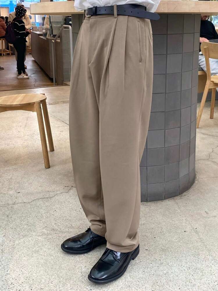 Men's Solid Color Straight-Leg Suit Pants, Suitable For Commuting, Spring/Autumn