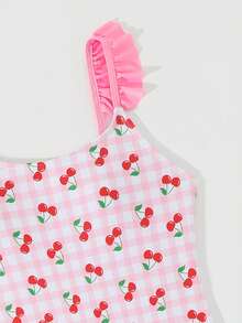 SHEIN Bộ đồ bơi liền thân dễ thương dành cho bé gái tuổi teen, họa tiết nơ, thiết kế tam giác lưới, thời trang và kín đáo, thích hợp cho bãi biển, bơi lội, kỳ nghỉ hè. - Hồng - Xem 4