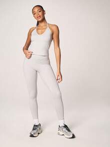 MISSGUIDED Ribbed Halter Neck Tank Top With Adjustable Strap Detail For Active Lifestyle Summer Casual Sleeveless Athletic Wear