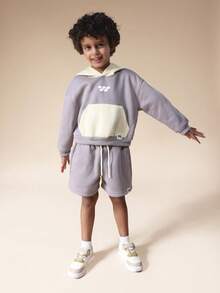 SUMWON Boys Contrast Hood Hoodie And Matching Shorts Color Block Sweatshirt Set - Grey - View 6