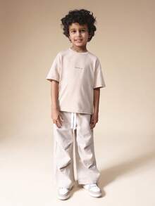 SUMWON Boys Short Sleeve Crew Neck T-Shirt With Back Print Jersey Streetwear Urban Essentials Graphic Tee Regular Fit Casual Top - Apricot - View 3