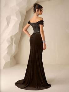 Coutiva 女士水钻装饰露肩正式晚礼服（重工装饰） - 棕色 - 查看 2