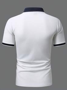 Manfinity Bizformal 男士时尚休闲通勤纽扣 Polo 衫 男士 Polo 衫 男士翻领 Polo 衫 男士短袖 Polo 衫 男士翻领衬衫 - 白色 - 查看 2