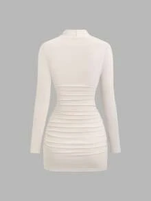 Sweetra New Elegant Party Cocktail Dress, Burgundy Color With Metal Decor, Fitted Silhouette, Suitable For Christmas And Formal Occasions - Apricot - View 2