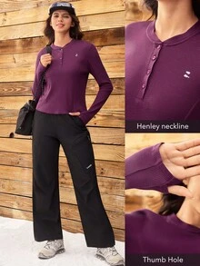 OutZeal Thermal Clothes Women Outdoor Tees Hiking Camping Thermal Long Sleeve Henley Shirt Fall Winter - Red Violet - View 3