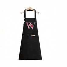 1PC Alphabet Series Black Base With Colorful Letters And Holographic Flower Pattern Cute Heart Print Apron, Perfect For Parties And Weddings, Made Of Peach Skin Fabric, Suitable For Kitchen, And Home Use – Unique Initial Letter Meaning Style. - Multicolor - View 36
