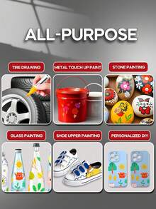 6 Color Waterproof Paint Pen Set,Non Fading Marker Pen, Quick-Drying And Permanent, Suitable For Rock Painting, Wood, Fabric, Plastic, Canvas, Glass - one-size - View 4