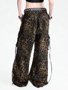 Breakform 时尚哥特风豹纹水洗阔腿牛仔裤 - 彩色 - 查看 2