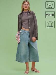 COUREZ Unisex Women Men Oversized Long Sleeve Check Shirt Y2K Vintage Cotton - Brown - View 1