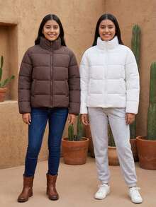 Mujer chaqueta casual acolchada diseño color sólido tela térmica ligera holgada cuello alto manga larga invierno uso diario exterior - Multicolor - Ver 1