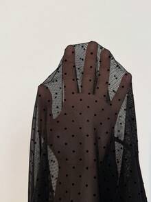 CovetEZ 大码女式时尚性感透视波点网纱上衣情人节 - 黑色 - 查看 7