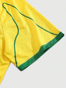 ROMWE MEN Prep Polo para hombre, camisa polo de manga corta con estampado gráfico casual deportivo de sakura y texto en inglés - Amarillo - Ver 7