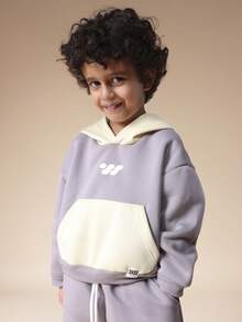 SUMWON Boys Contrast Hood Hoodie And Matching Shorts Color Block Sweatshirt Set - Grey - View 3