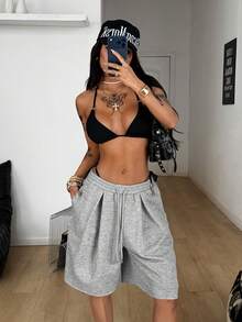 Coolane Women's Spring/Summer Streetwear Vacation Daily Wear Homecoming Casual Sport Basic Baggy Low Rise Bermuda Crotch Pants - Light Grey - View 3