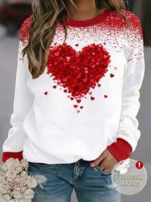 SHEIN LUNE Women's Valentine's Day Heart Gradient Contrast Color Print Sweatshirt - Multicolor - View 3