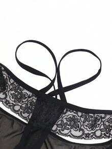 DrisQ 时尚黑色镂空网眼性感蕾丝边腰部丁字裤男士 - 黑色 - 查看 7