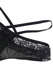 DrisQ 时尚黑色镂空网眼性感蕾丝边腰部丁字裤男士 - 黑色 - 查看 8