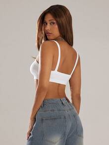 Denimoi Everyday Wear Essential Crop Top Cropped Tank Top Layering FashionStreetwear Sexy Crop Tops - White - View 5