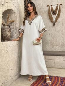 EMERY ROSE Đầm nữ kiểu dáng thường ngày, dệt kim, có dây đeo và tua rua, thích hợp cho kỳ nghỉ. - Màu be - Xem 6