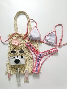 Swim Mod-D Women's Spring/Summer Printed Halter Metal Decor Bikini Set - Multicolor - View 2