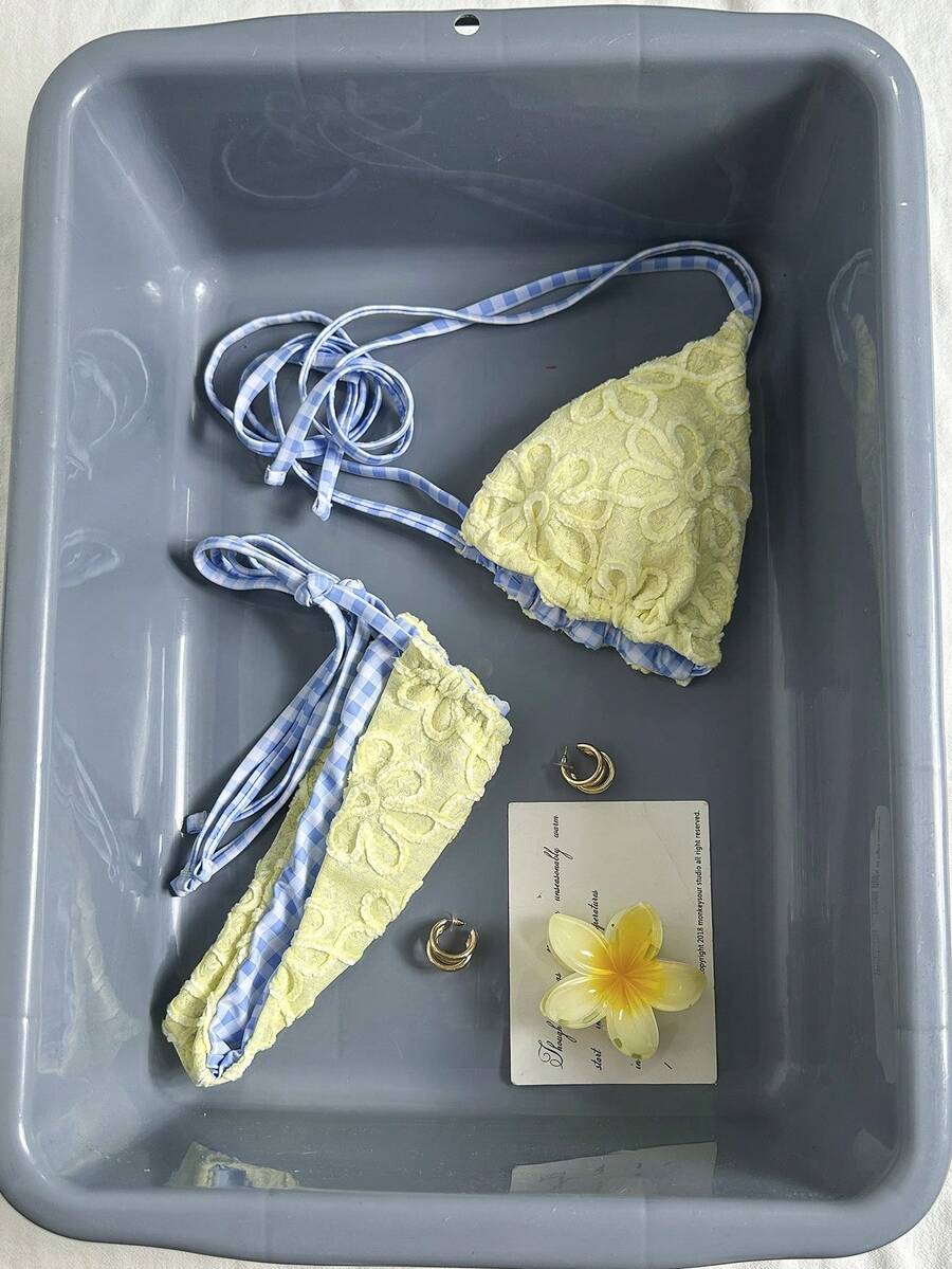 Swim Mod Đồ bơi nữ, bikini đi nghỉ mát và dễ thương, trang phục đi biển màu nâu vàng họa tiết hoa cho phụ nữ đi chơi, trang phục Valentine, kỳ nghỉ Xuân Hè 2026/Phong cách phương Tây/Câu lạc bộ/Đồ bơi đi biển khi nghỉ dưỡng - Màu vàng - Xem 1