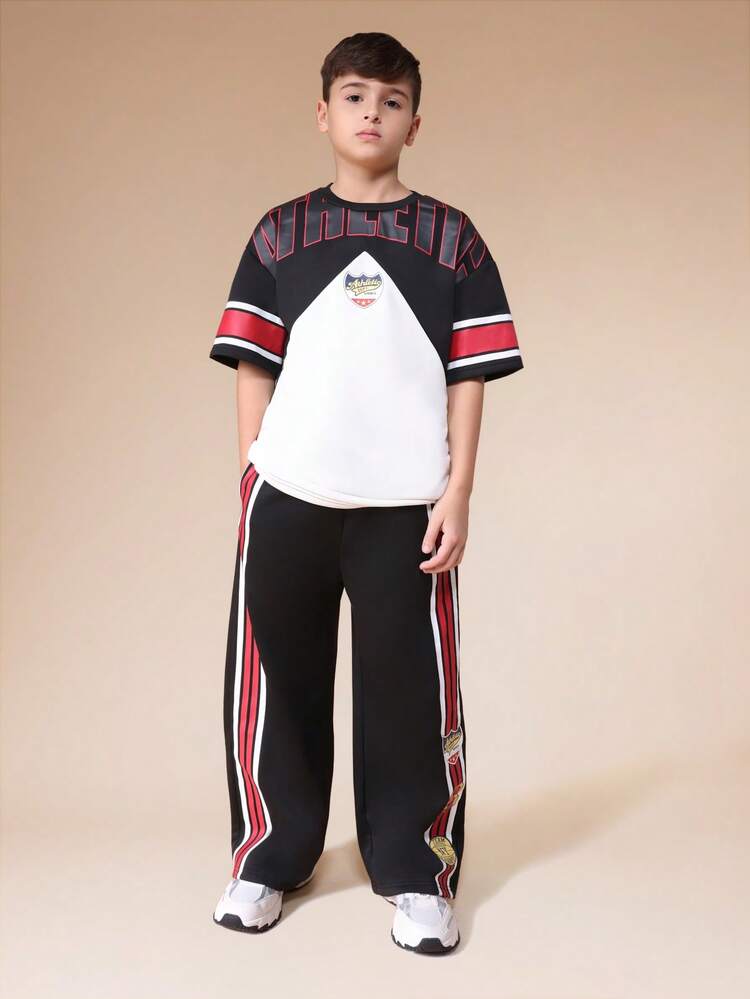 Color Block Set With Crew Neck Top And Pants