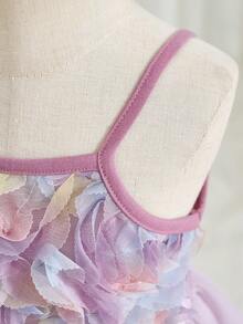 SHEIN Baby's Summer Versatile Chic Rose Floral Camisole Top And Purple Mesh Mini Skirt Set - Purple - View 5