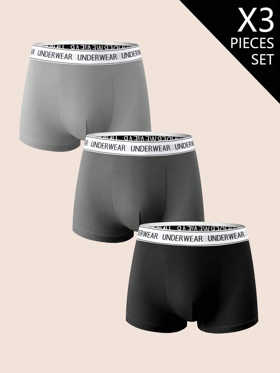 3pcs Men's Contrast Letter Tape Waist Comfortable Trunks - Multicolor - View 1