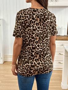 SHEIN T-shirt à manches courtes imprimé léopard décontracté pour femmes enceintes, été - Marron - View 2