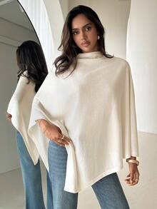 Aloruh 杏色针织斗篷毛衣，轻便通勤款，春季 - 杏色 - 查看 5