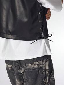 ROMWE MEN Street Life Men's Street Dark Punk Style Leather Vest - Black - View 8