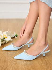 CUCCOO HITCHD Zapatos de tacón elegantes y de moda para fiesta con decoración de rhinestones para mujer - Celeste - Ver 4