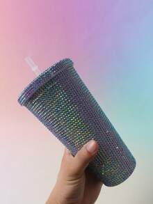 1pc 12 Oz (About 340 G) Sparkler Cup Handmade Rhinestone Set, Built-In Double Plastic Cup With Lid, Straw - Perfect For DIY Custom, Iced Coffee And Water, Home Office Party Beach, Ladies Gift - Multicolor - View 8
