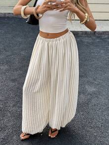 Siren Gaze Women's Line Print Casual Pants - Apricot - View 1