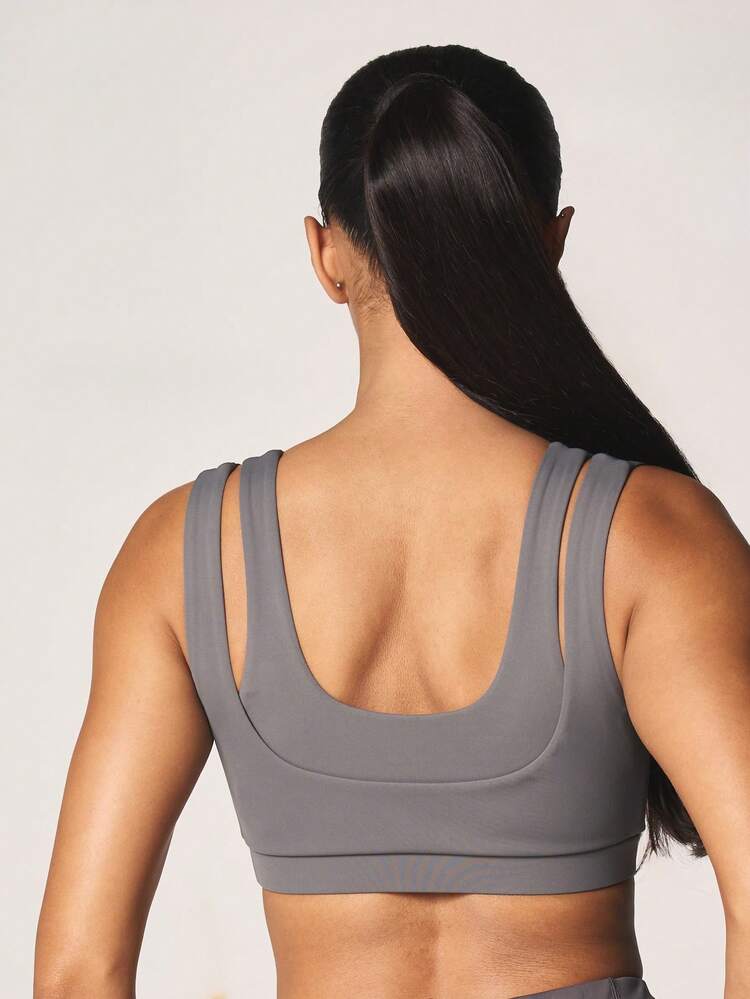 MISSGUIDED High Support Double Layer Athletic Crop Sports Bra With Scoop Neckline And Racerback Design For Training