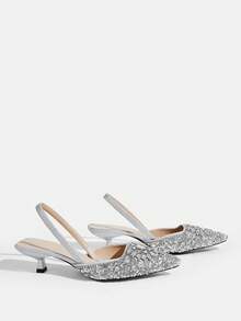 CUCCOO TILAWA Giày cao gót mũi nhọn đính đá lấp lánh thời trang dành cho nữ, đa năng cho cả ngày lẫn đêm. - Bạc - Xem 4